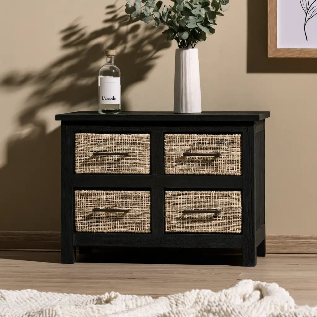 Cassettiera dalle linee moderne, nero e beige, per la casa