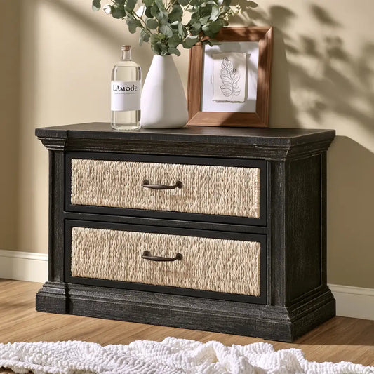 Cassettiera dalla forma compatta, nero e beige, per la casa