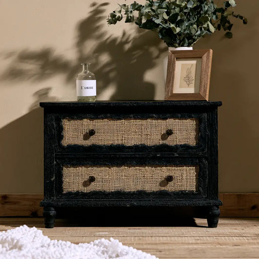 Cassettiera dalle linee moderne, nero e beige, per la casa