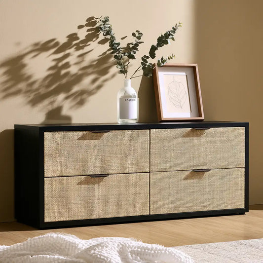 Cassettiera dal design essenziale, nero e beige, per la casa