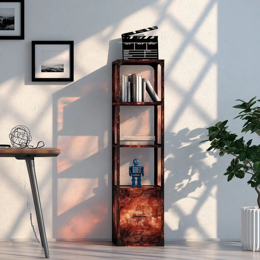 Libreria con ripiani dalla forma compatta, marrone e nero, per la casa