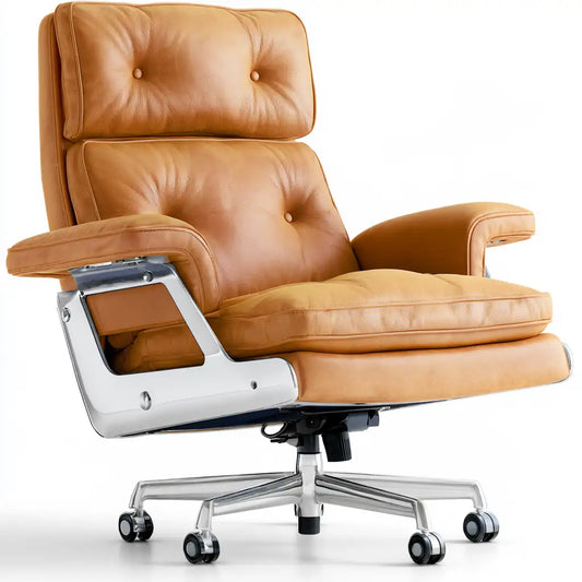 Sedia da ufficio girevole dal design essenziale, marrone, per la casa